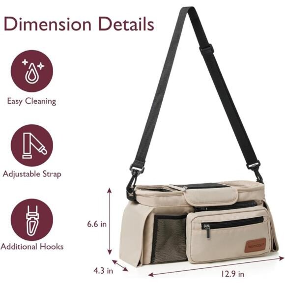 Universal Stroller Organizer with Insulated Cup Holder Detachable Phone Bag - Picture 7 of 8